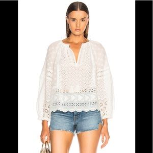 Ulla Johnson Blouse Eyelet White Scalloped Tassels